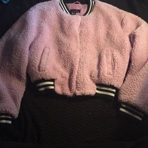 Fluffy pink bomber jacket
